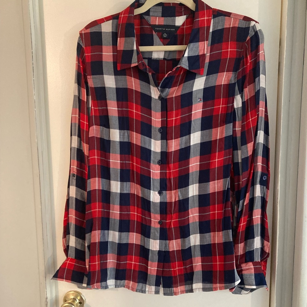 Tommy Hilfiger Adjustable Sleeve Plaid Button Down Shirt